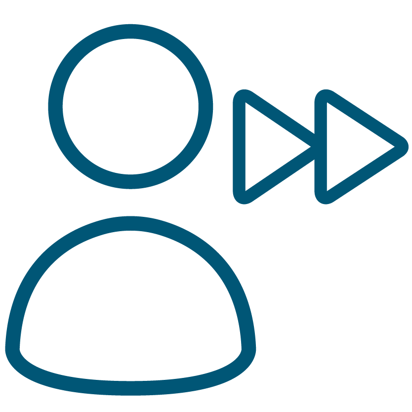 Outline of a person beside a fast‑forward symbol indicating movement or mobilisation.