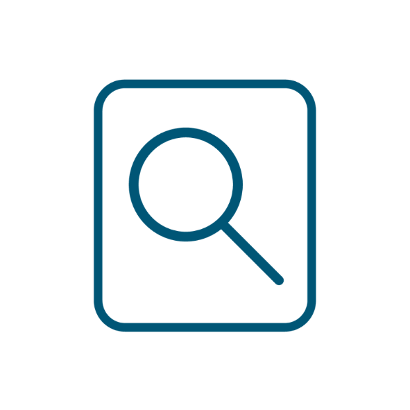 Magnifying glass over a document indicating review, checking or proofreading.