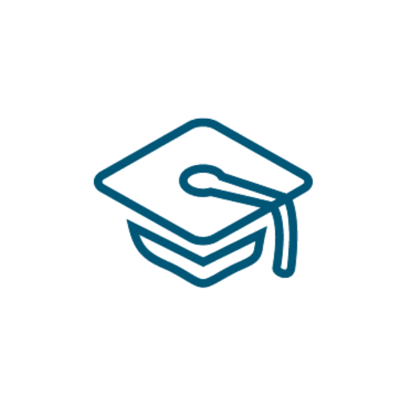 Outline of a graduation cap symbol representing education or training.