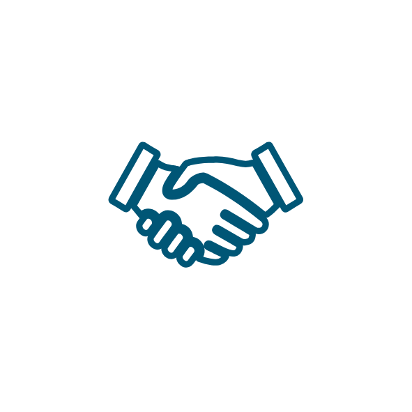 Two hands shaking symbol representing agreement, partnership or collaboration.