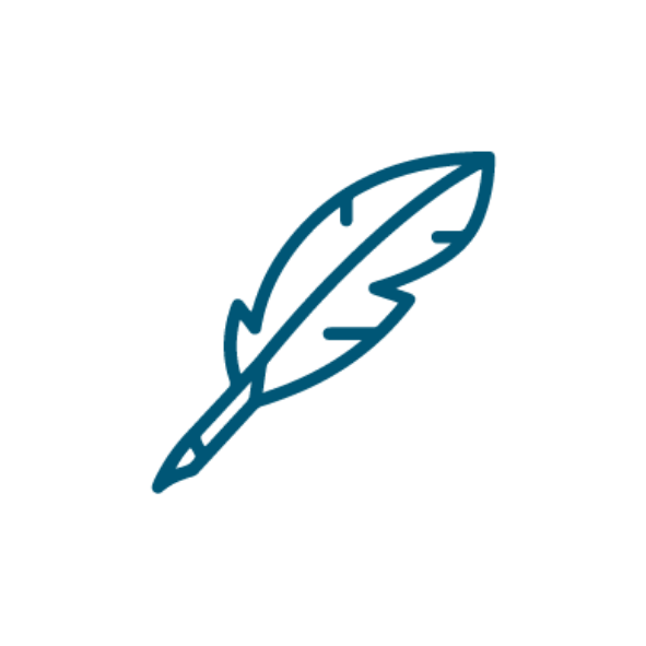 Feather quill symbol representing writing, content or documentation.