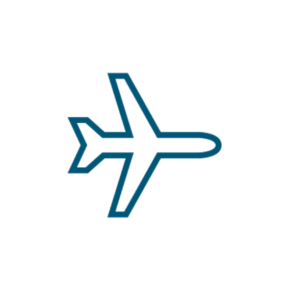 Airplane symbol representing travel, aviation or global movement.