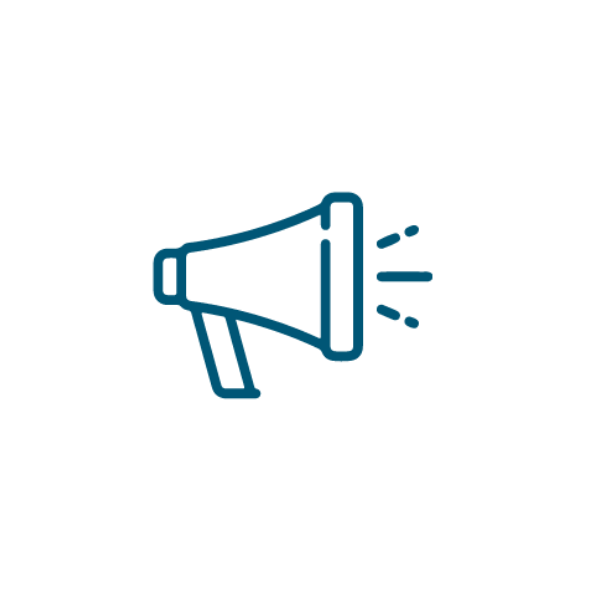 Megaphone symbol representing announcements, messaging or communication.