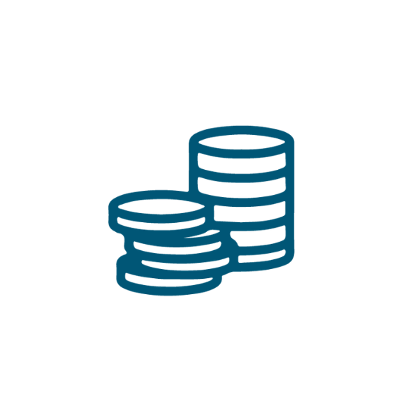 Stack of coins symbol representing money, cost or financial value.