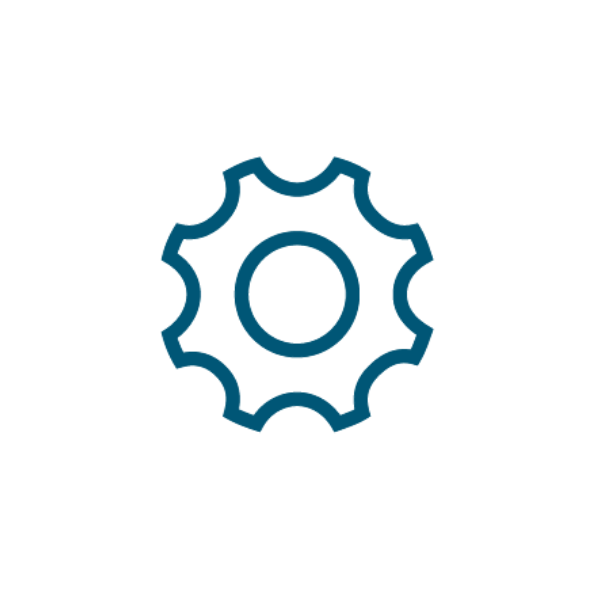 Outline of a gear symbol representing settings, configuration or system controls.