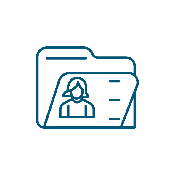 Icon of a folder with a person symbol, representing records or user information.