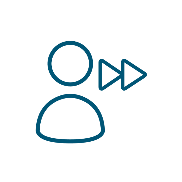 Outline of a person beside a fast‑forward symbol indicating movement or mobilisation.